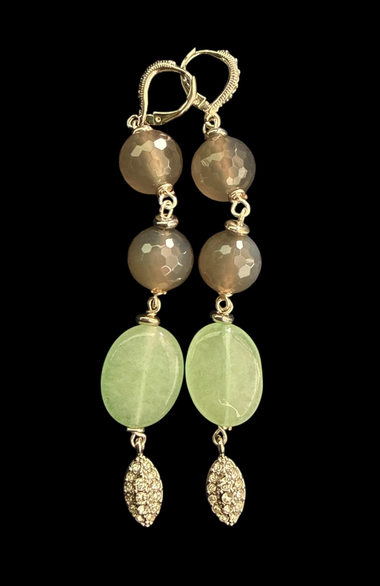 Aventurine & Smoky Quartz Earrings – Silver Plated