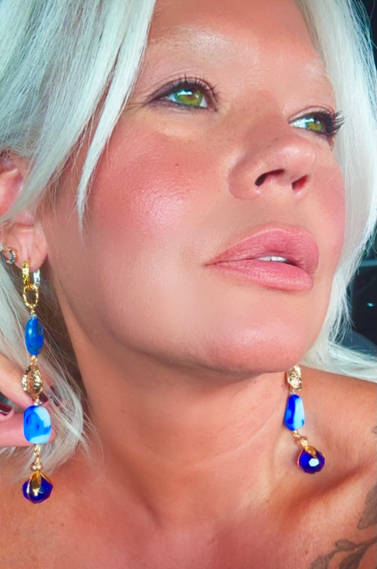 Gold-Plated Lapis & Porcelain Earrings