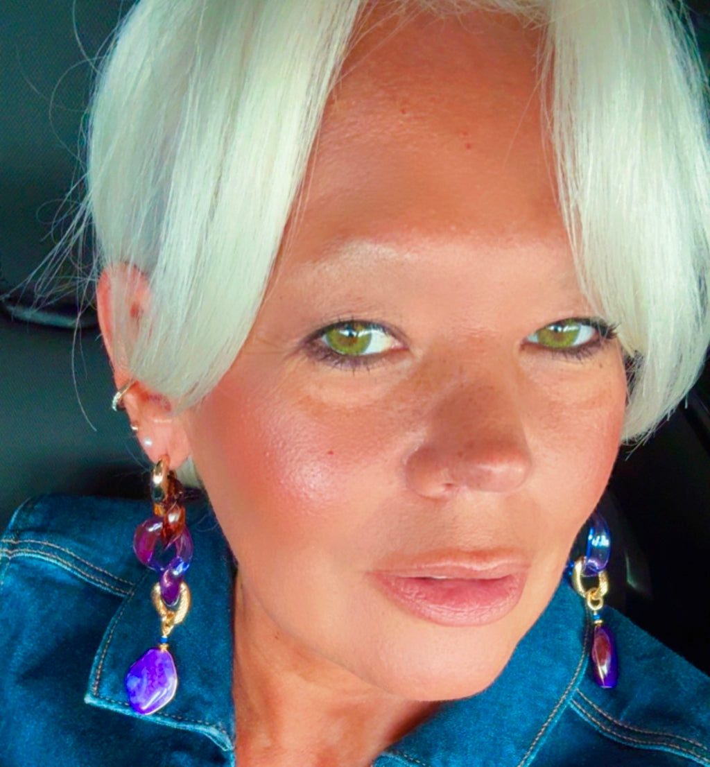 Gold-Plated Agate & Resin Link Earrings