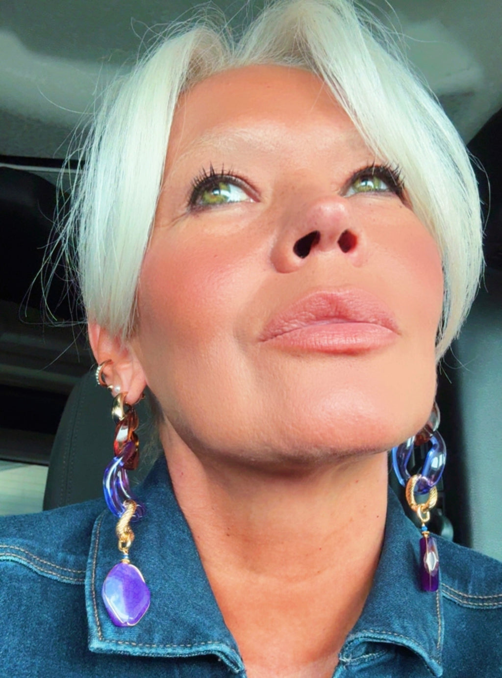 Gold-Plated Agate & Resin Link Earrings