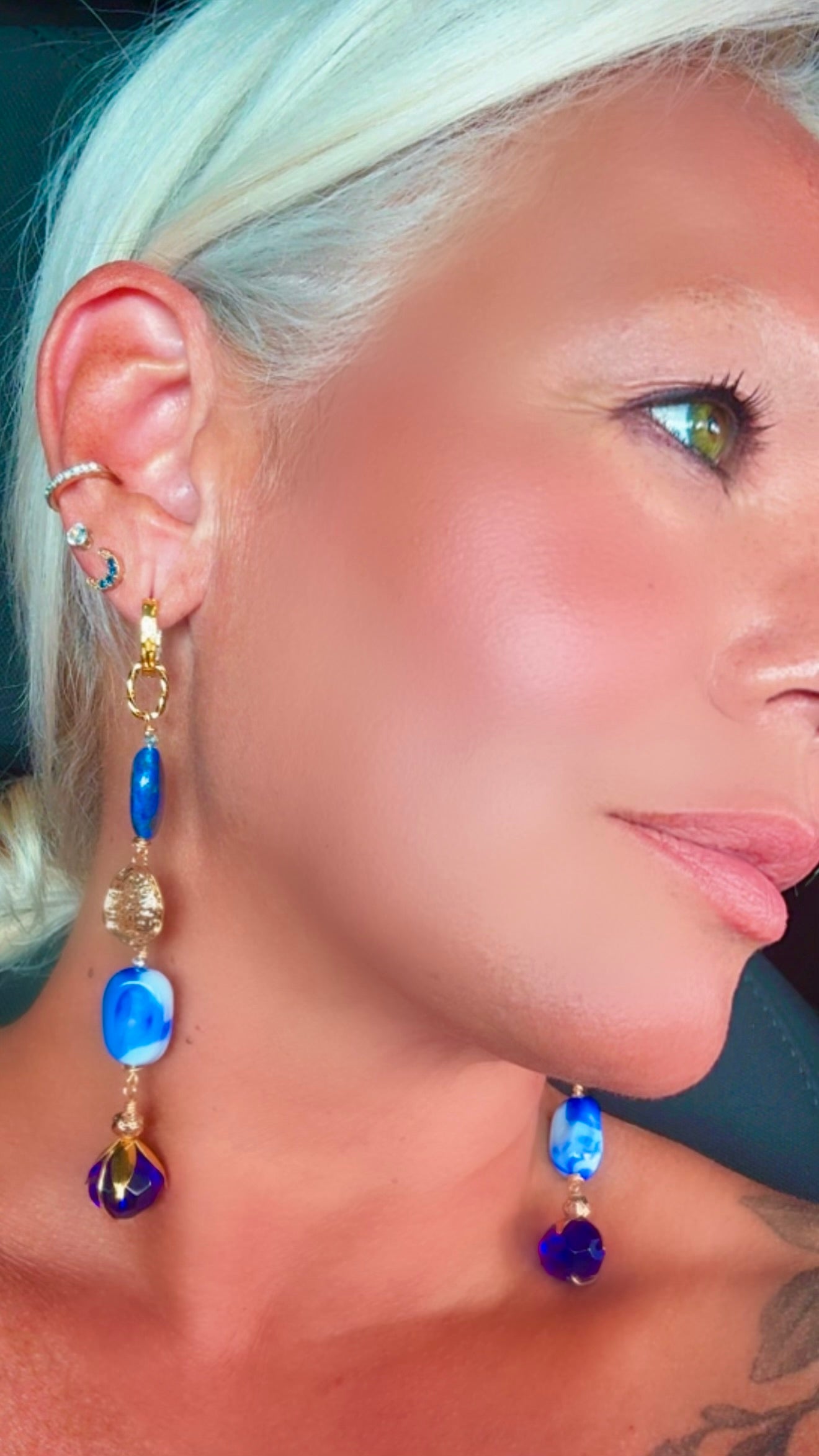 Gold-Plated Lapis & Porcelain Earrings