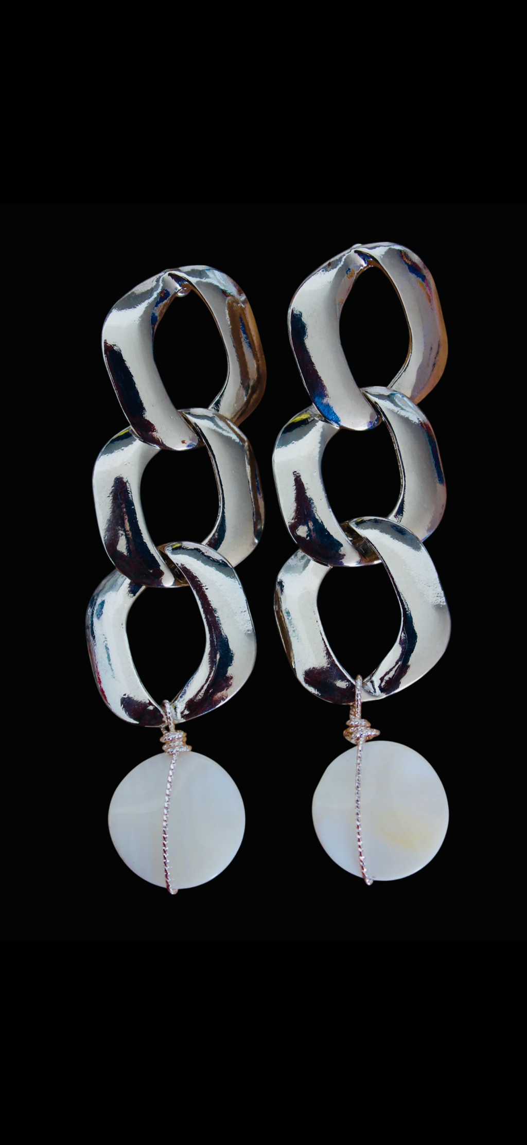 Silver-Plated Chain Statement Earrings with Milk Quartz