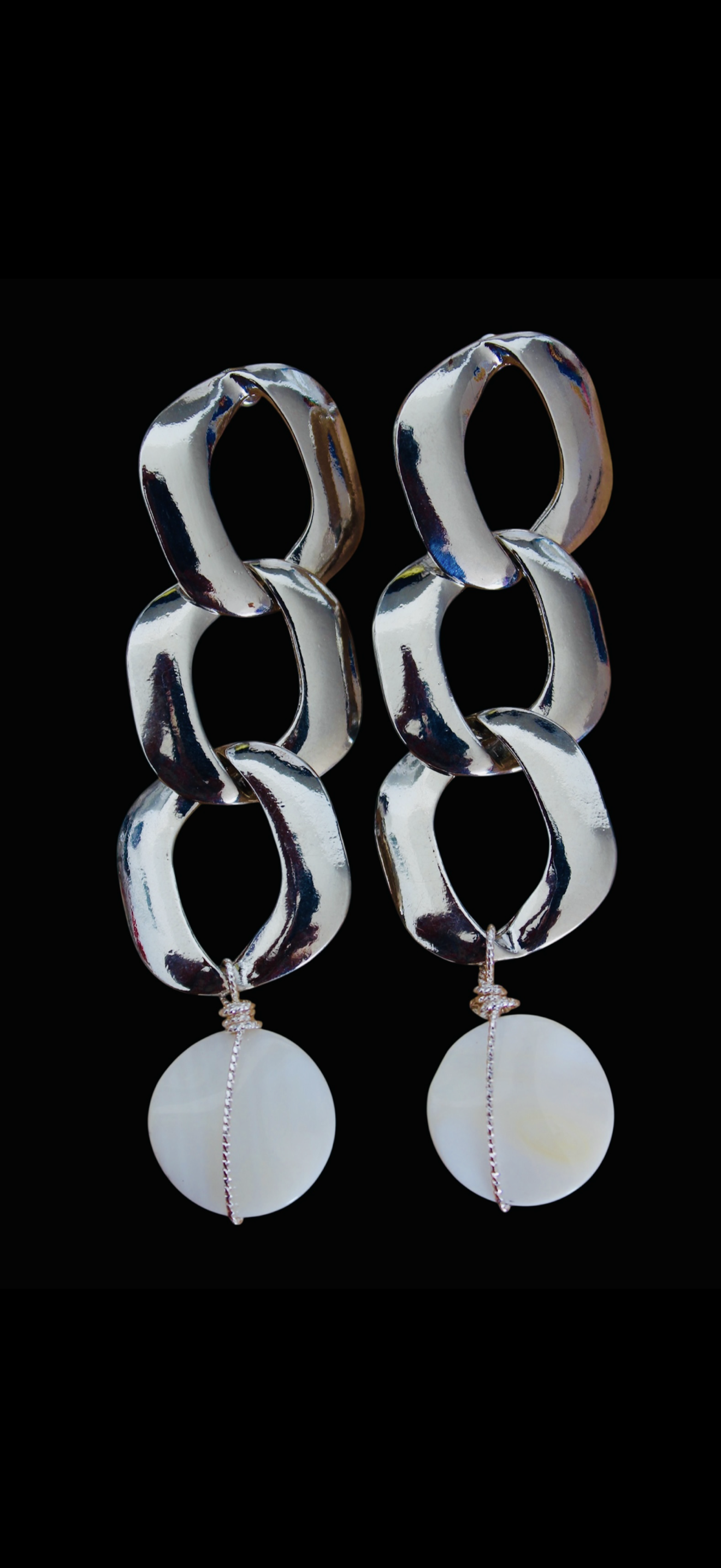 Silver-Plated Chain Statement Earrings with Milk Quartz