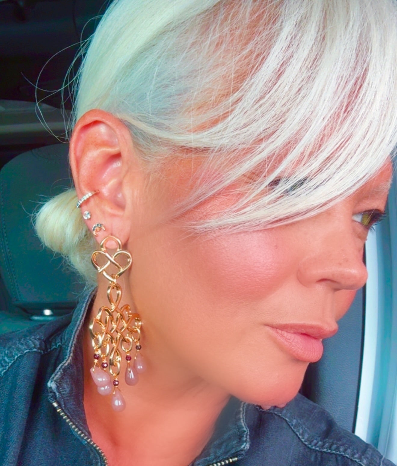 Chandelier Strawberry Quartz Gold-Plated Earrings