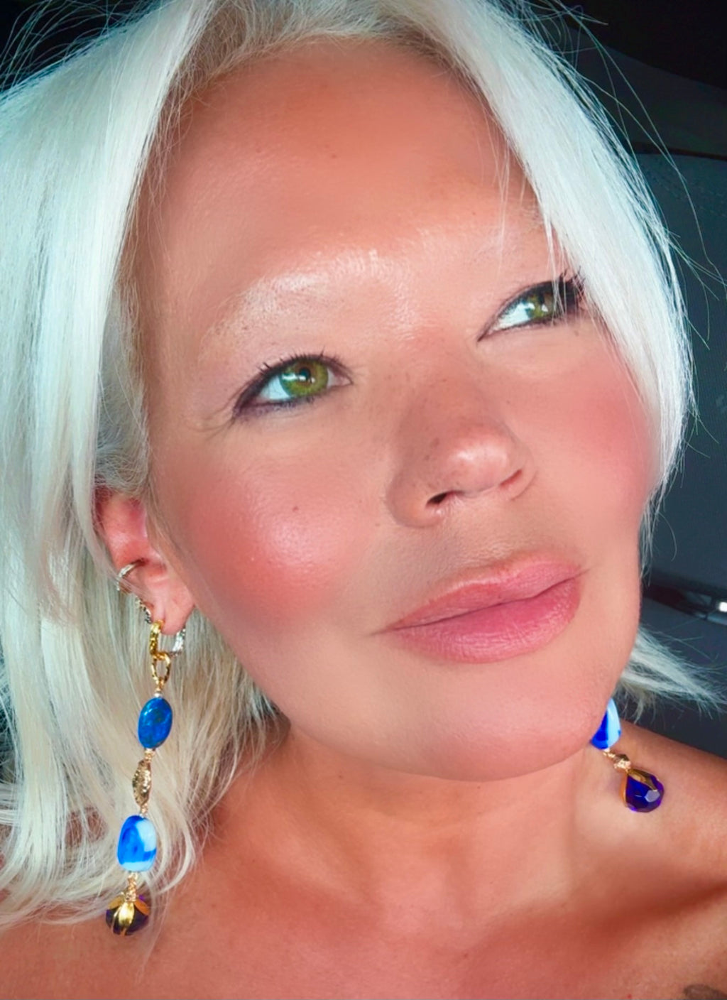 Gold-Plated Lapis & Porcelain Earrings