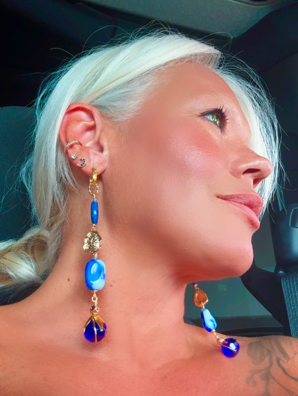 Gold-Plated Lapis & Porcelain Earrings