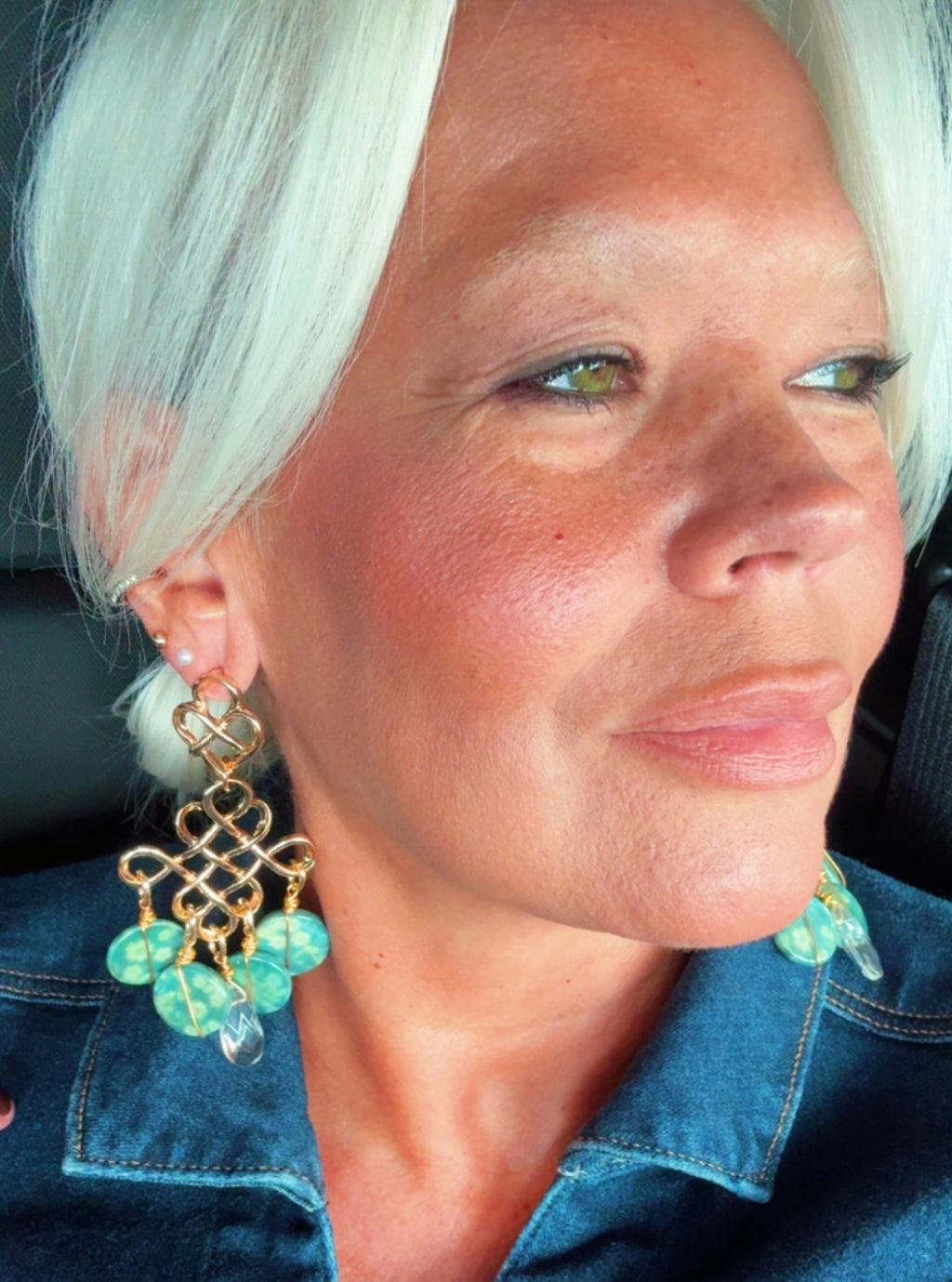 Green Jasper Gold-Plated Chandelier Earrings