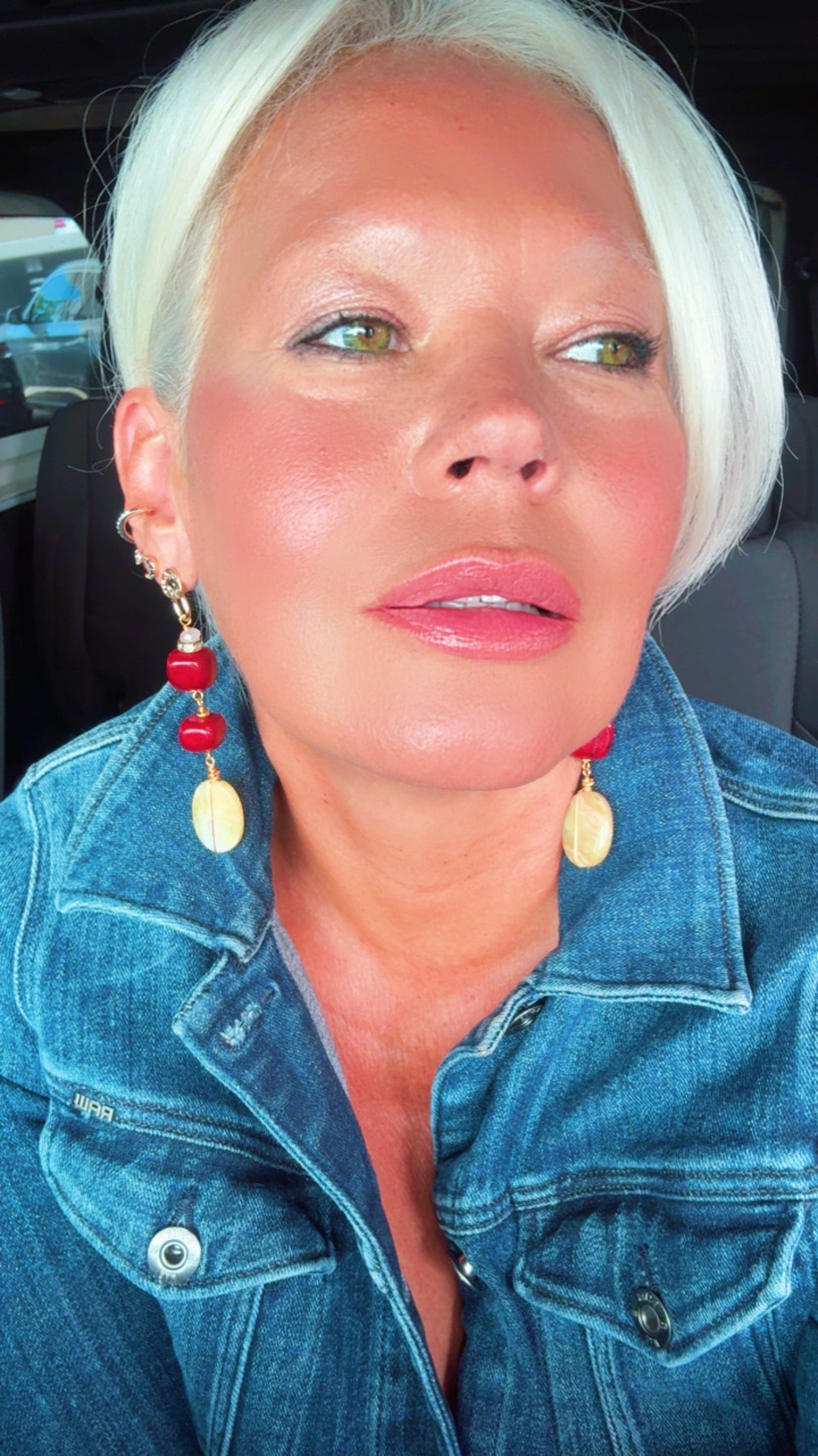 Gold-Plated Earrings with Coral & Calcite