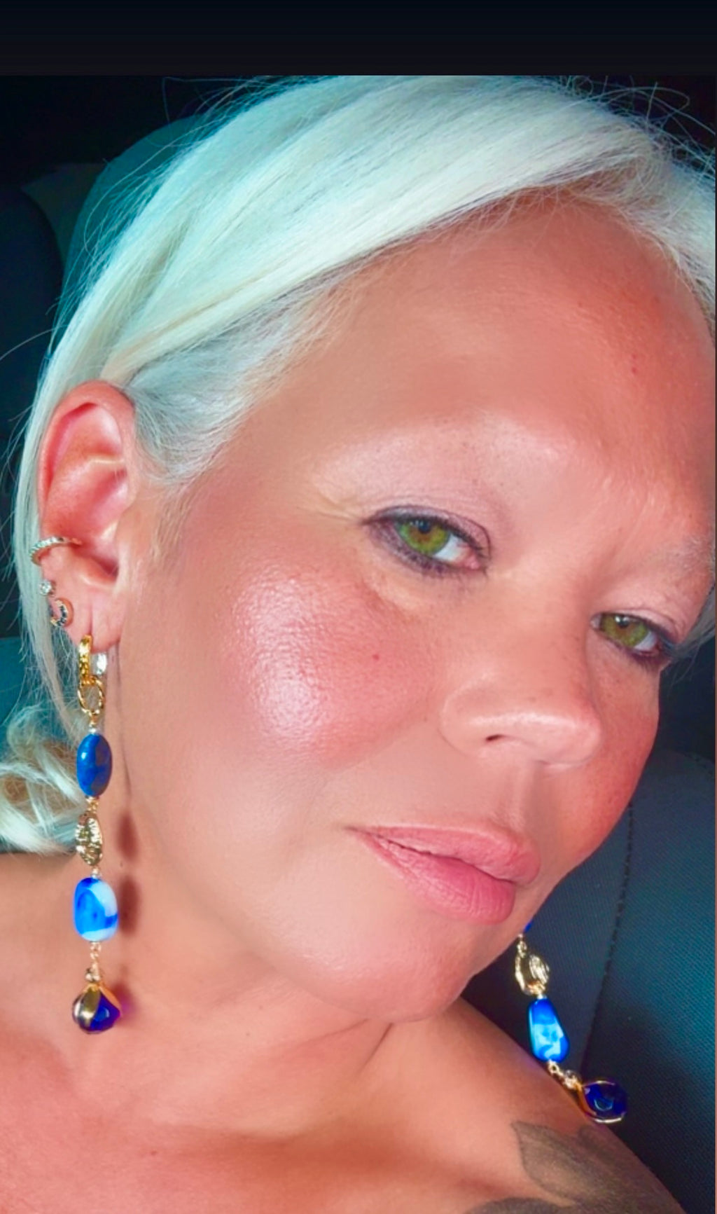 Gold-Plated Lapis & Porcelain Earrings