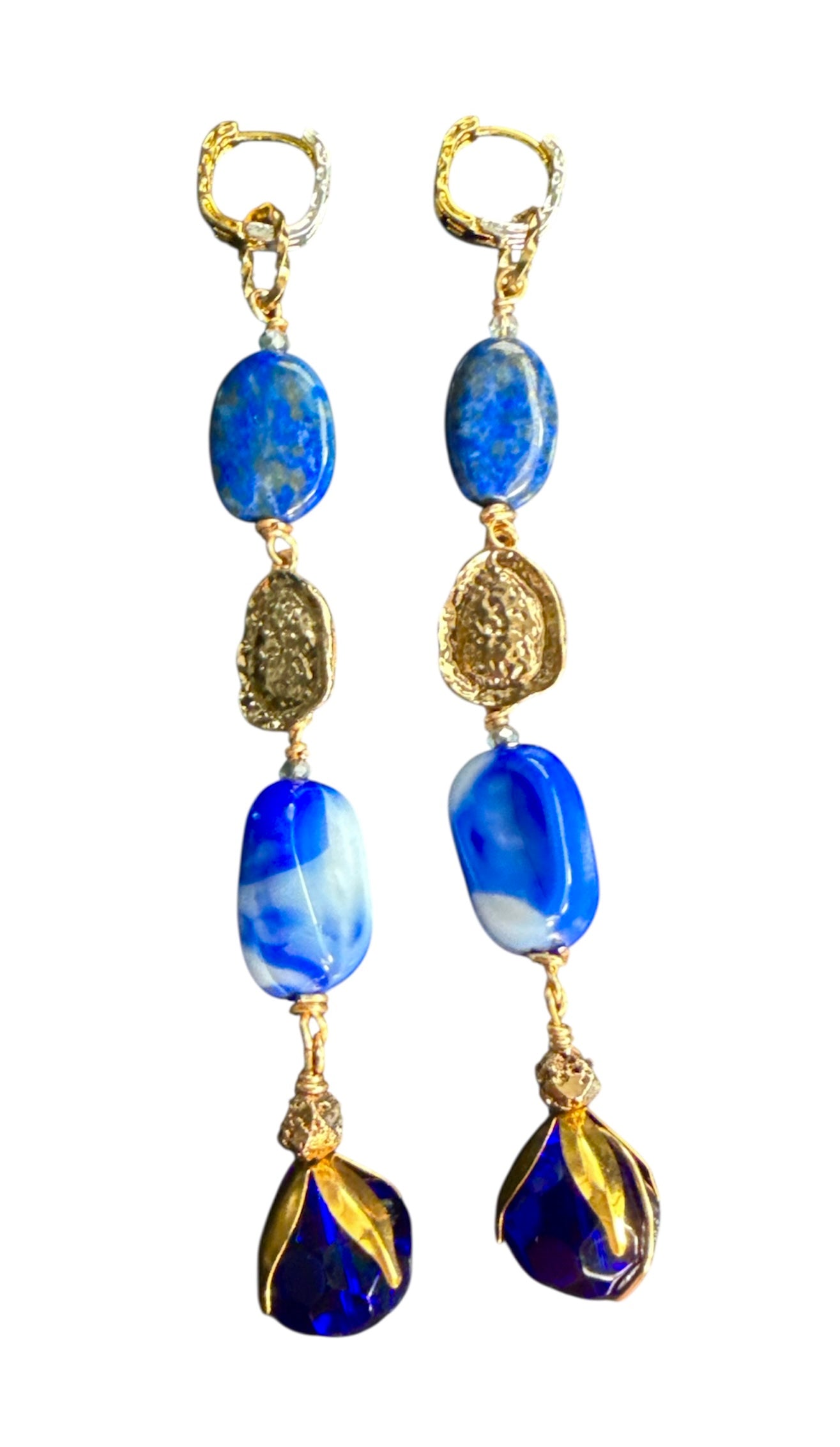 Gold-Plated Lapis & Porcelain Earrings
