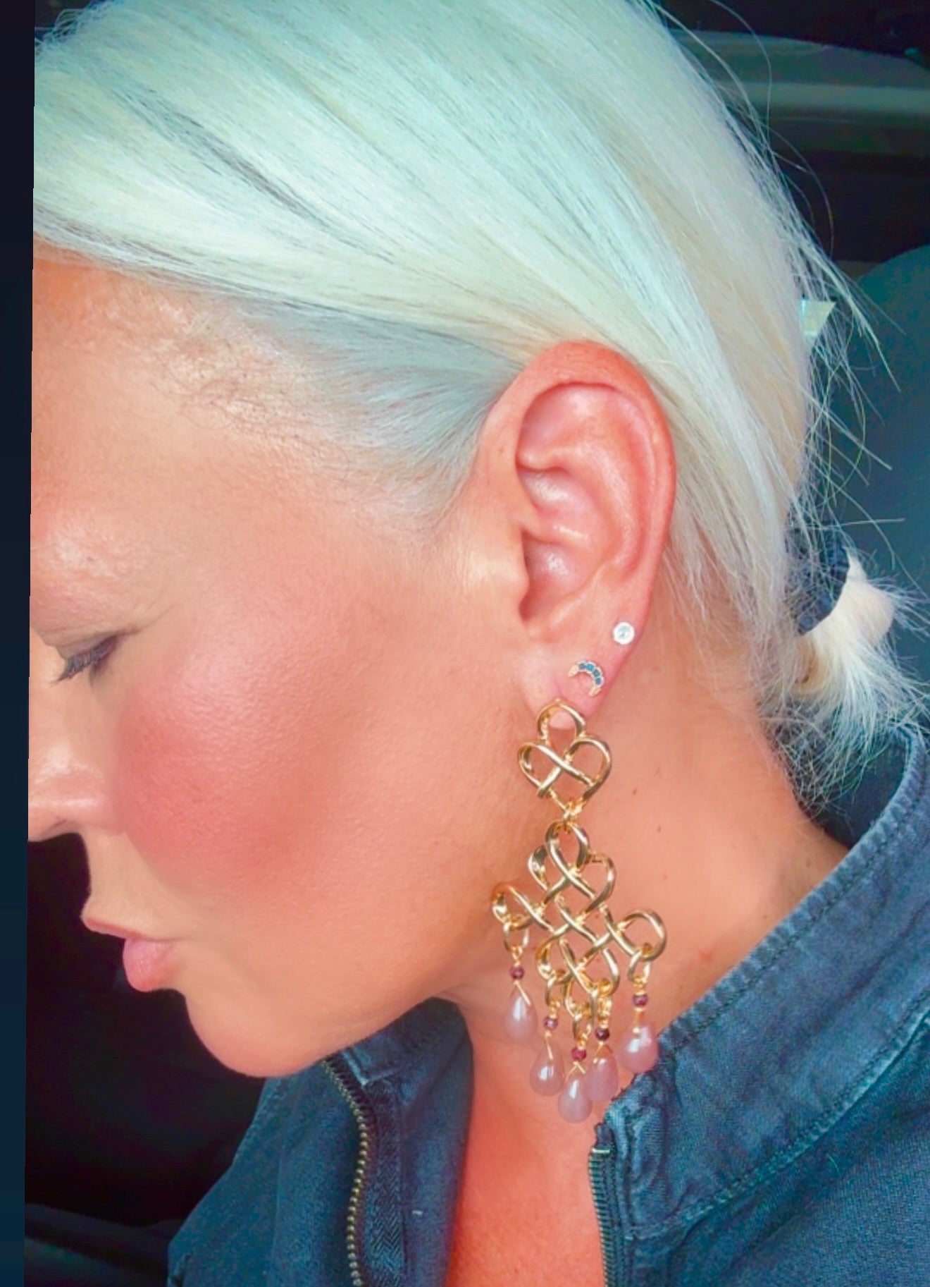 Chandelier Strawberry Quartz Gold-Plated Earrings