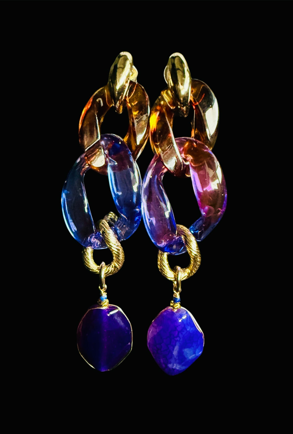 Gold-Plated Agate & Resin Link Earrings
