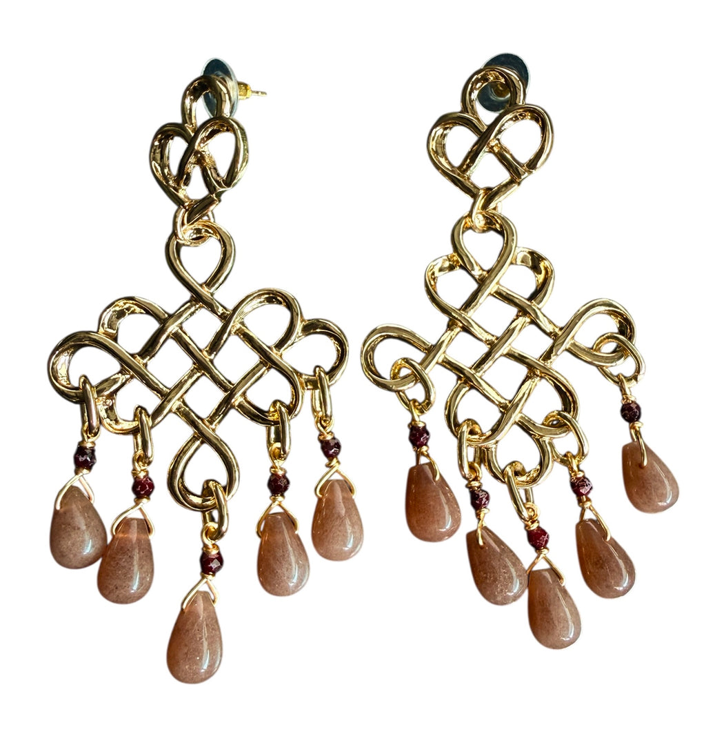 Chandelier Strawberry Quartz Gold-Plated Earrings