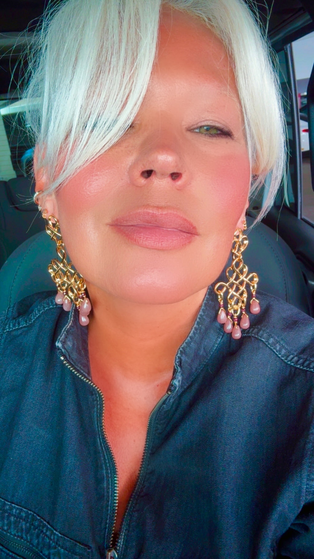 Chandelier Strawberry Quartz Gold-Plated Earrings