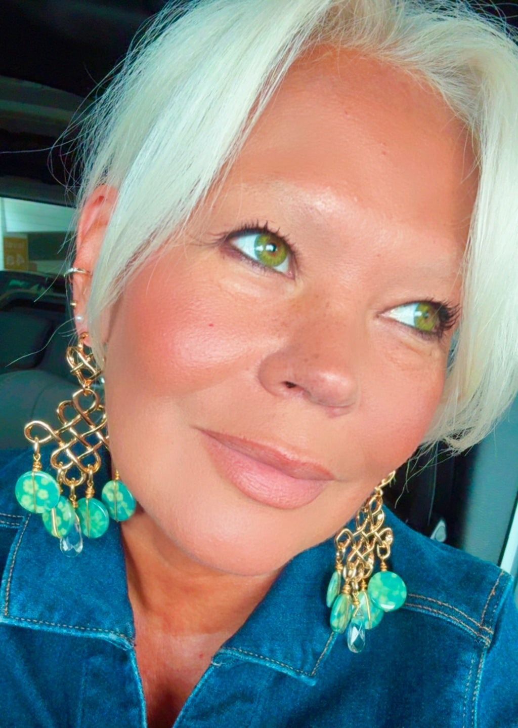 Green Jasper Gold-Plated Chandelier Earrings