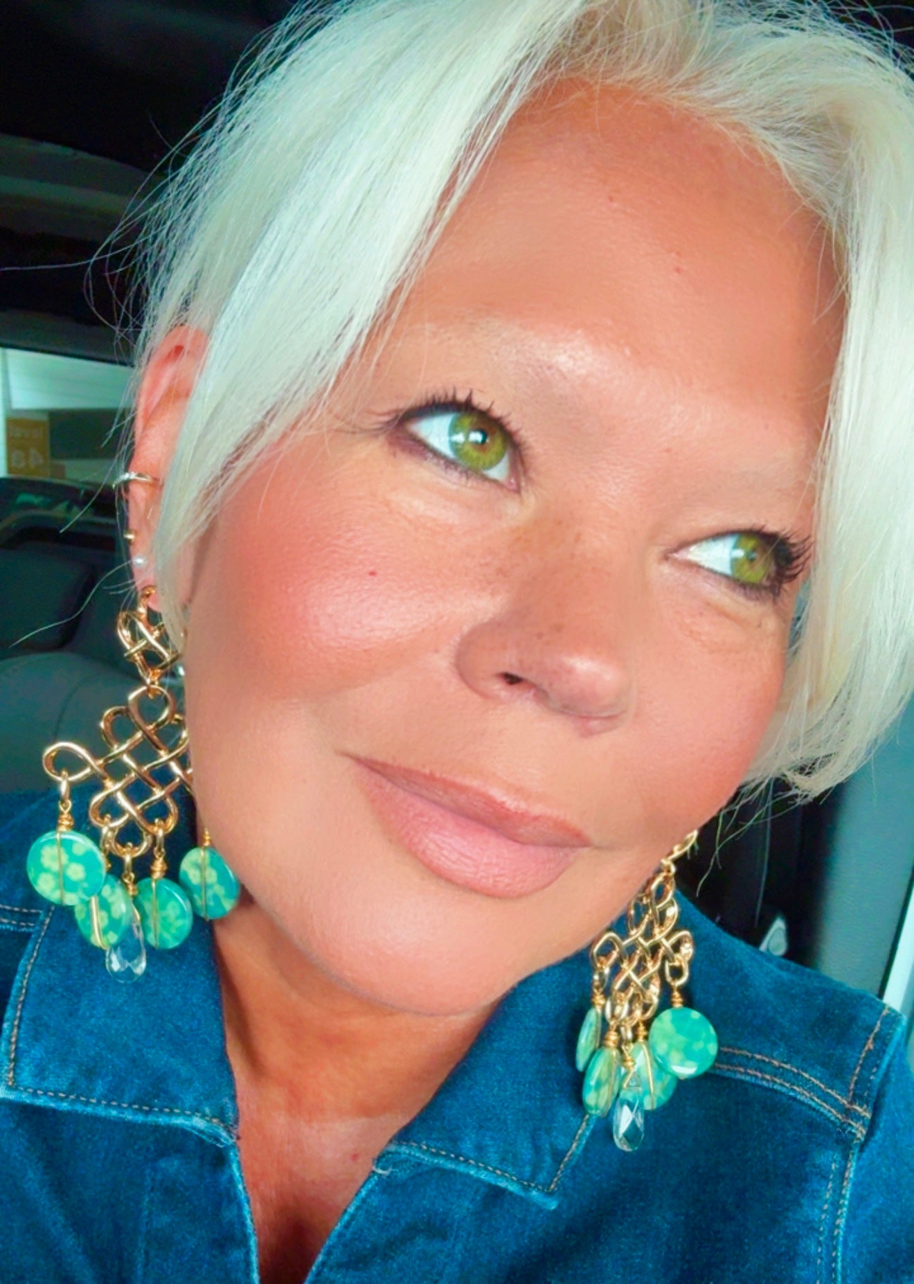 Green Jasper Gold-Plated Chandelier Earrings