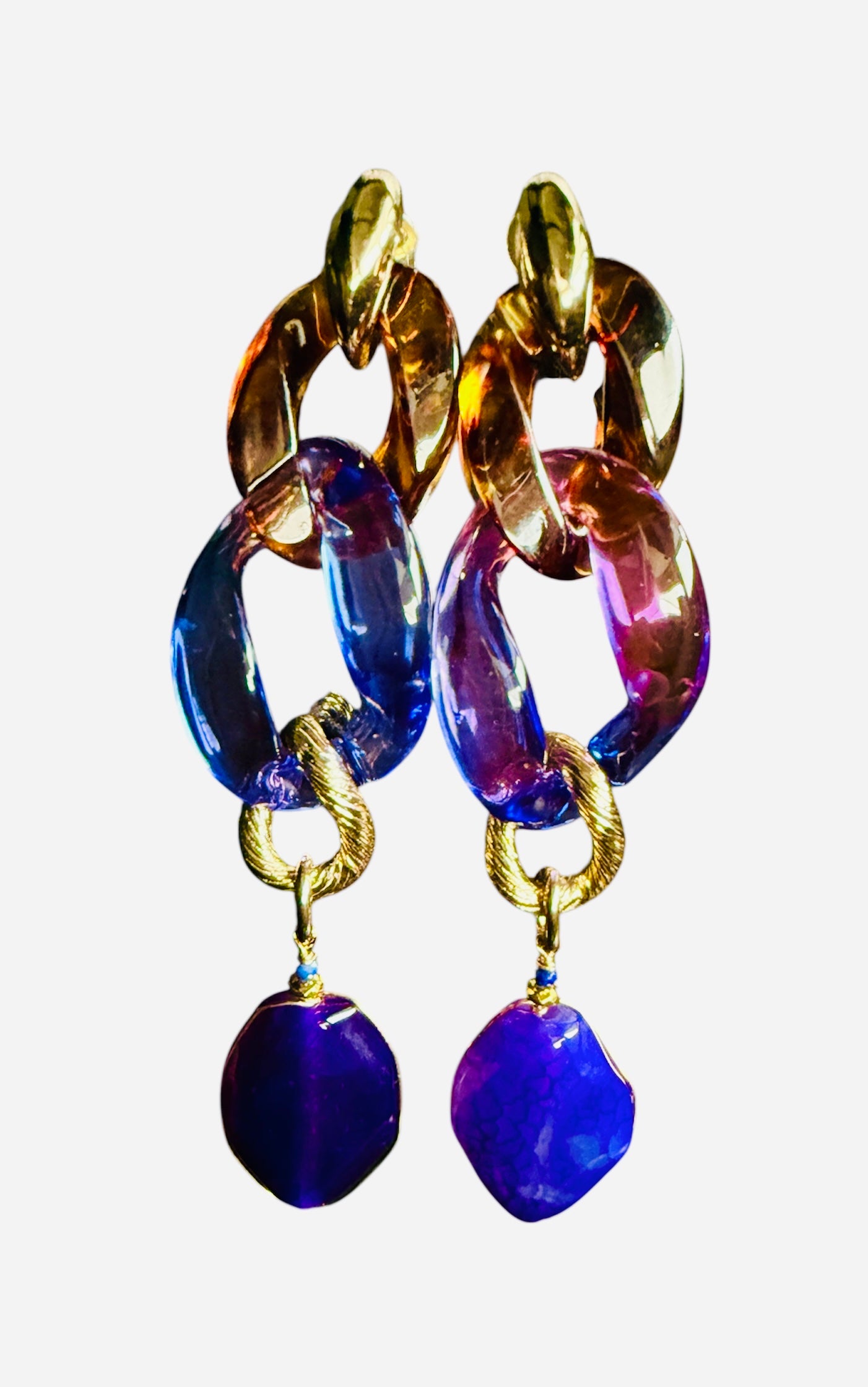 Gold-Plated Agate & Resin Link Earrings