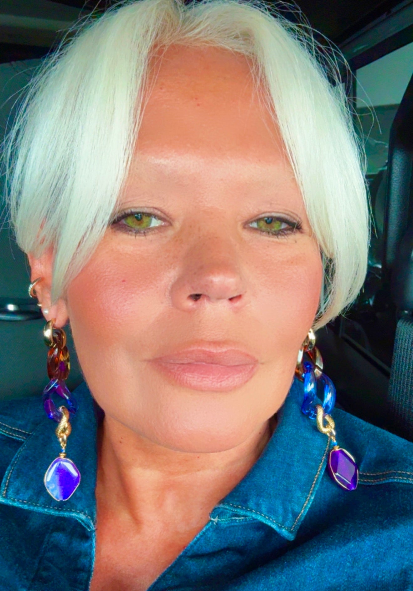 Gold-Plated Agate & Resin Link Earrings