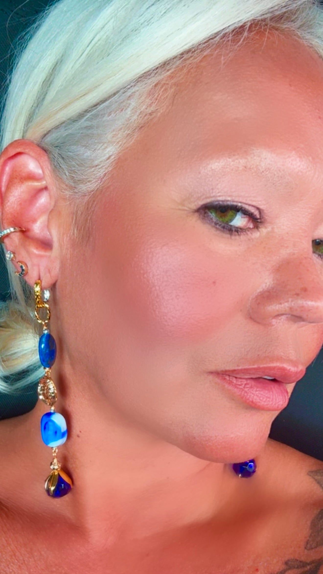 Gold-Plated Lapis & Porcelain Earrings