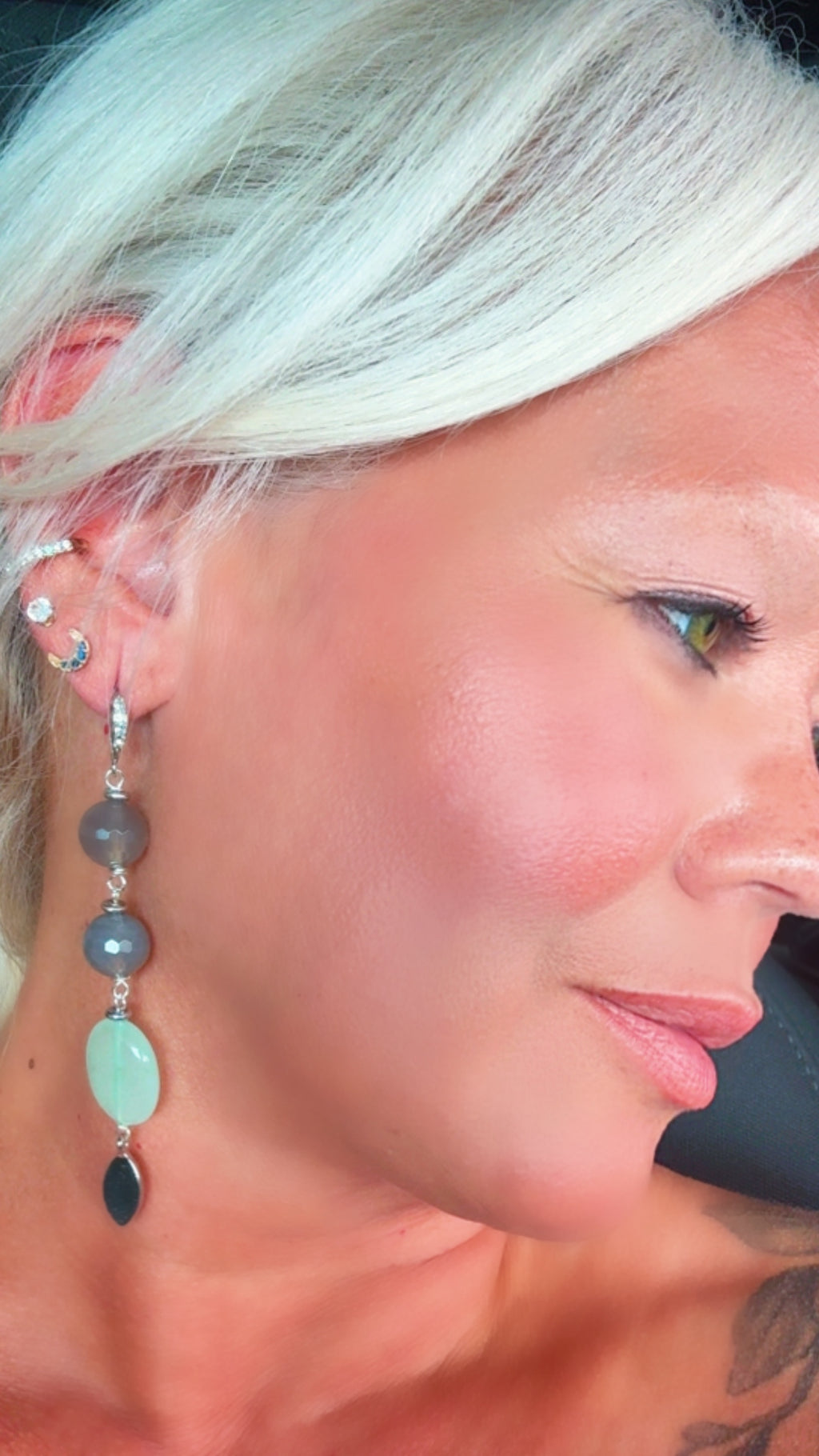 Aventurine & Smoky Quartz Earrings – Silver Plated