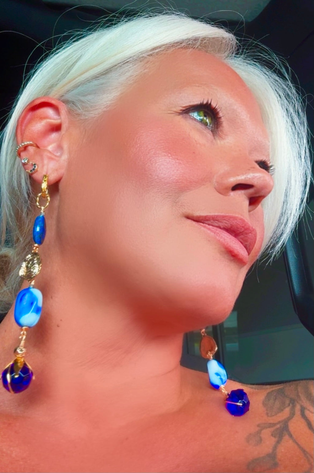 Gold-Plated Lapis & Porcelain Earrings