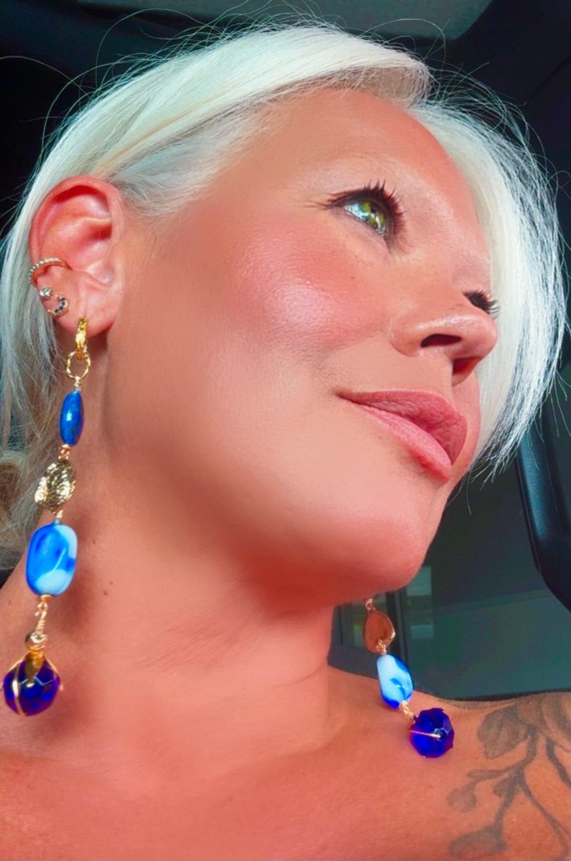 Gold-Plated Lapis & Porcelain Earrings