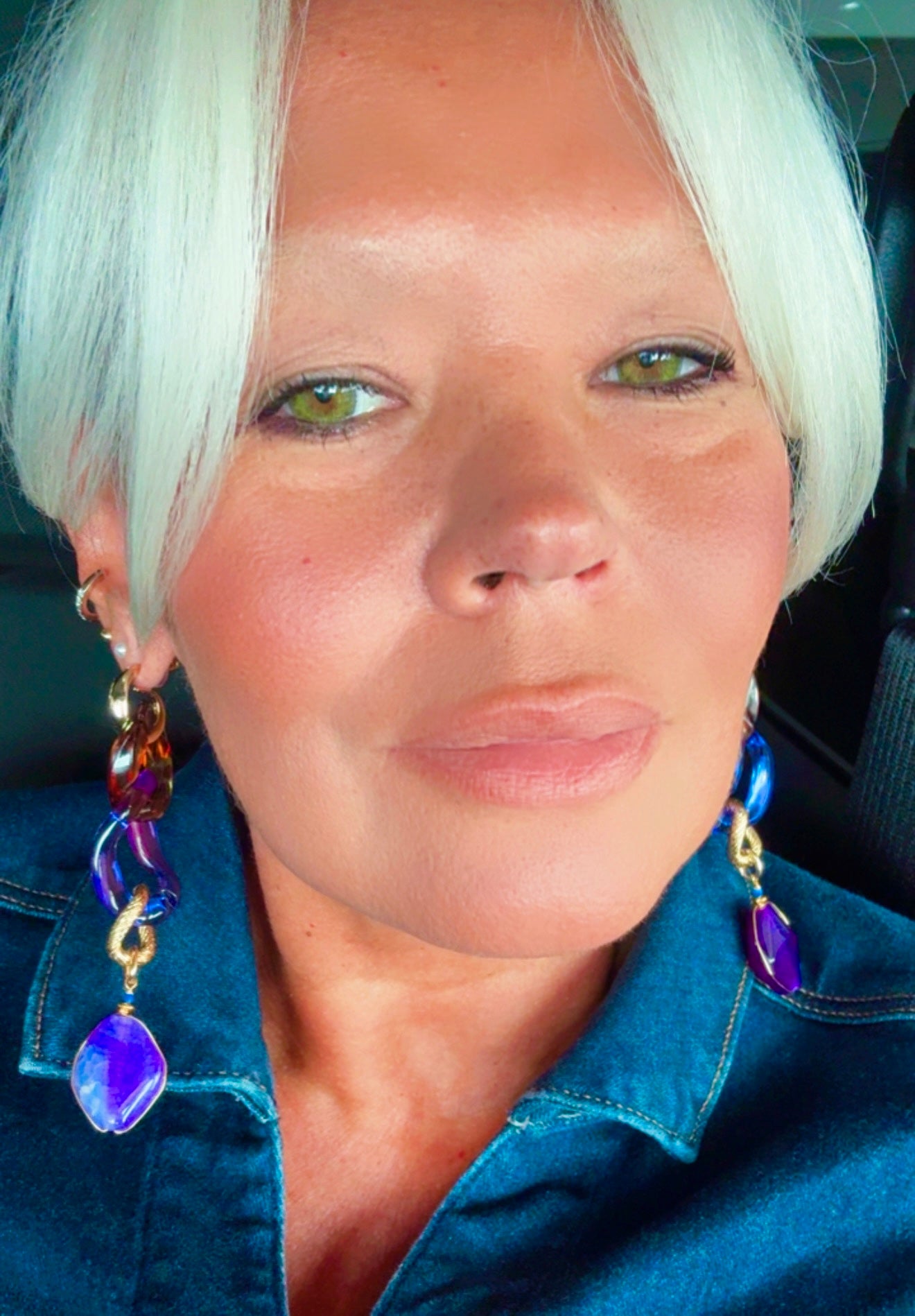 Gold-Plated Agate & Resin Link Earrings