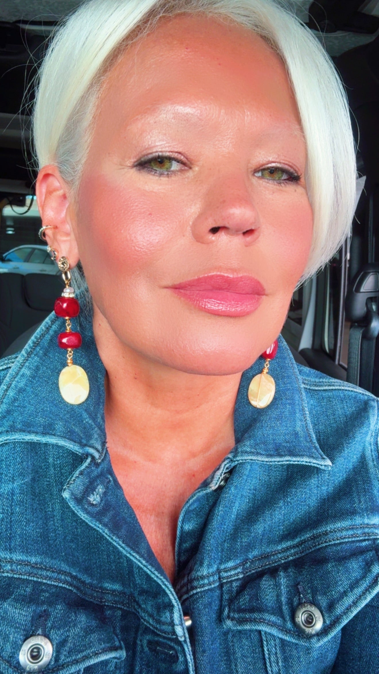 Gold-Plated Earrings with Coral & Calcite