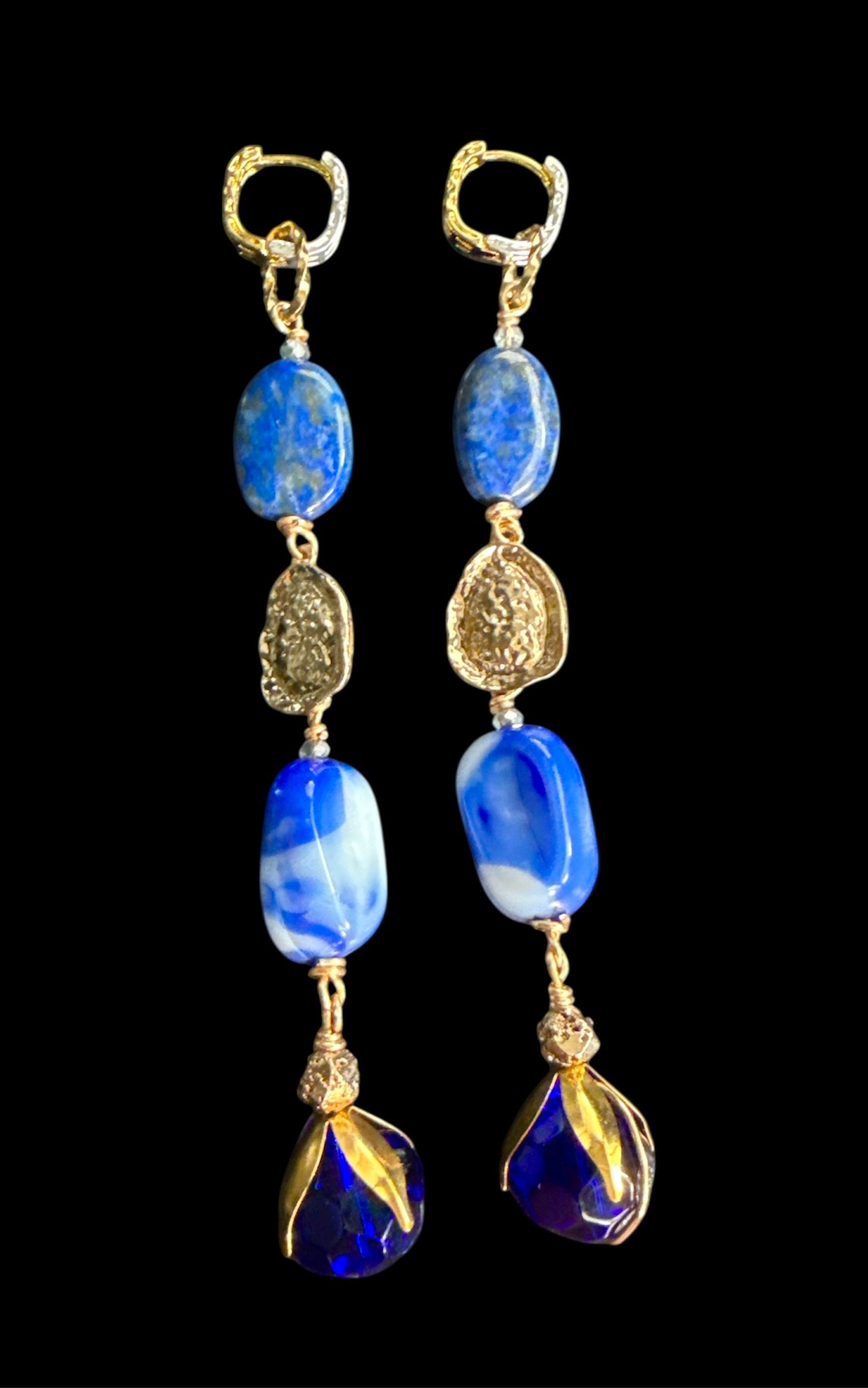 Gold-Plated Lapis & Porcelain Earrings