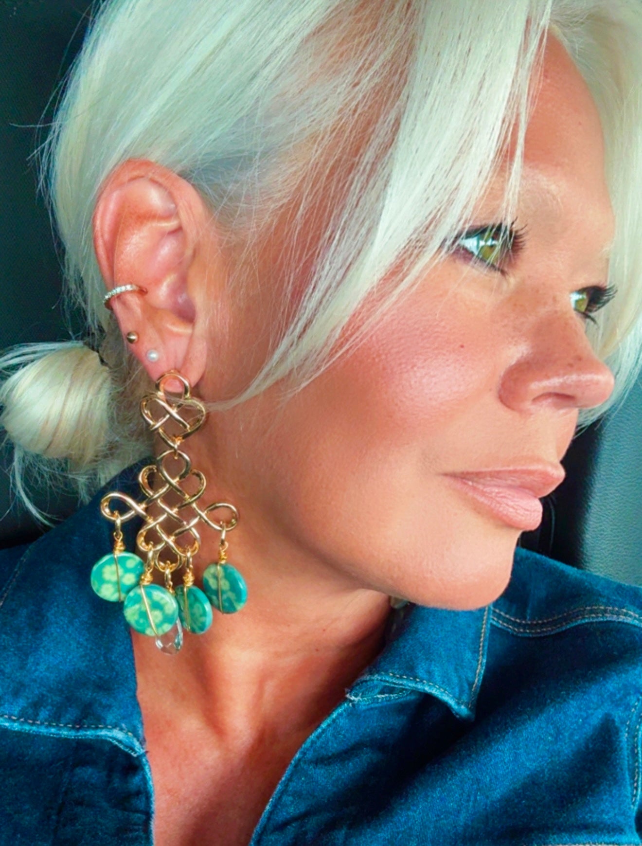 Green Jasper Gold-Plated Chandelier Earrings