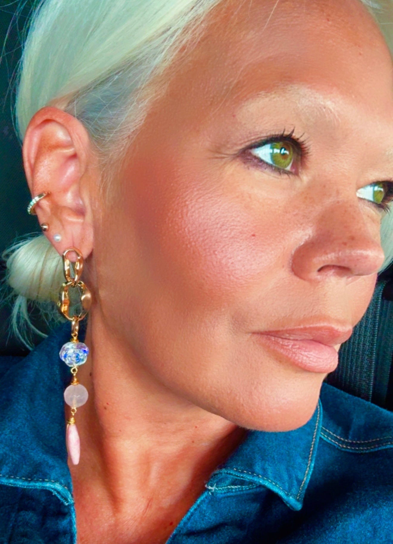 Rhodochrosite Gold-Plated Earrings