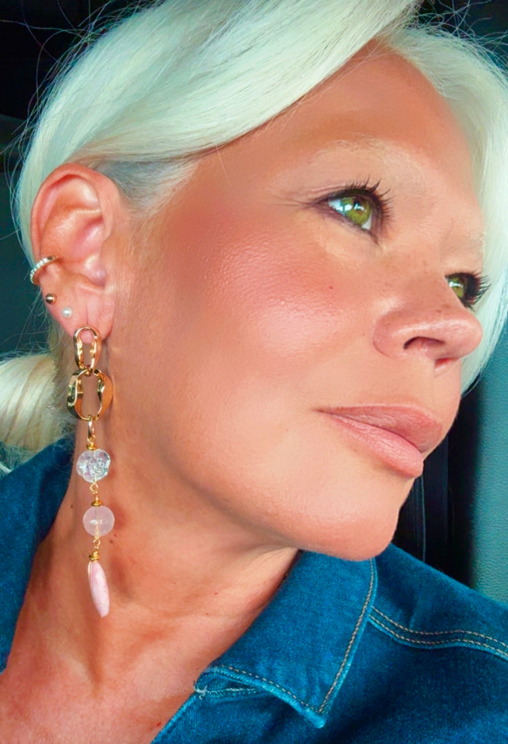 Rhodochrosite Gold-Plated Earrings