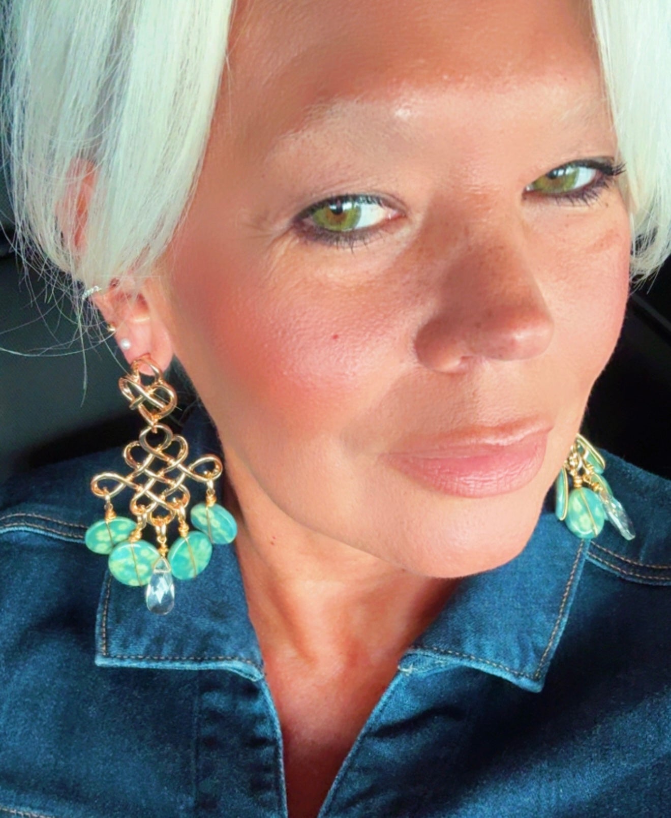 Green Jasper Gold-Plated Chandelier Earrings