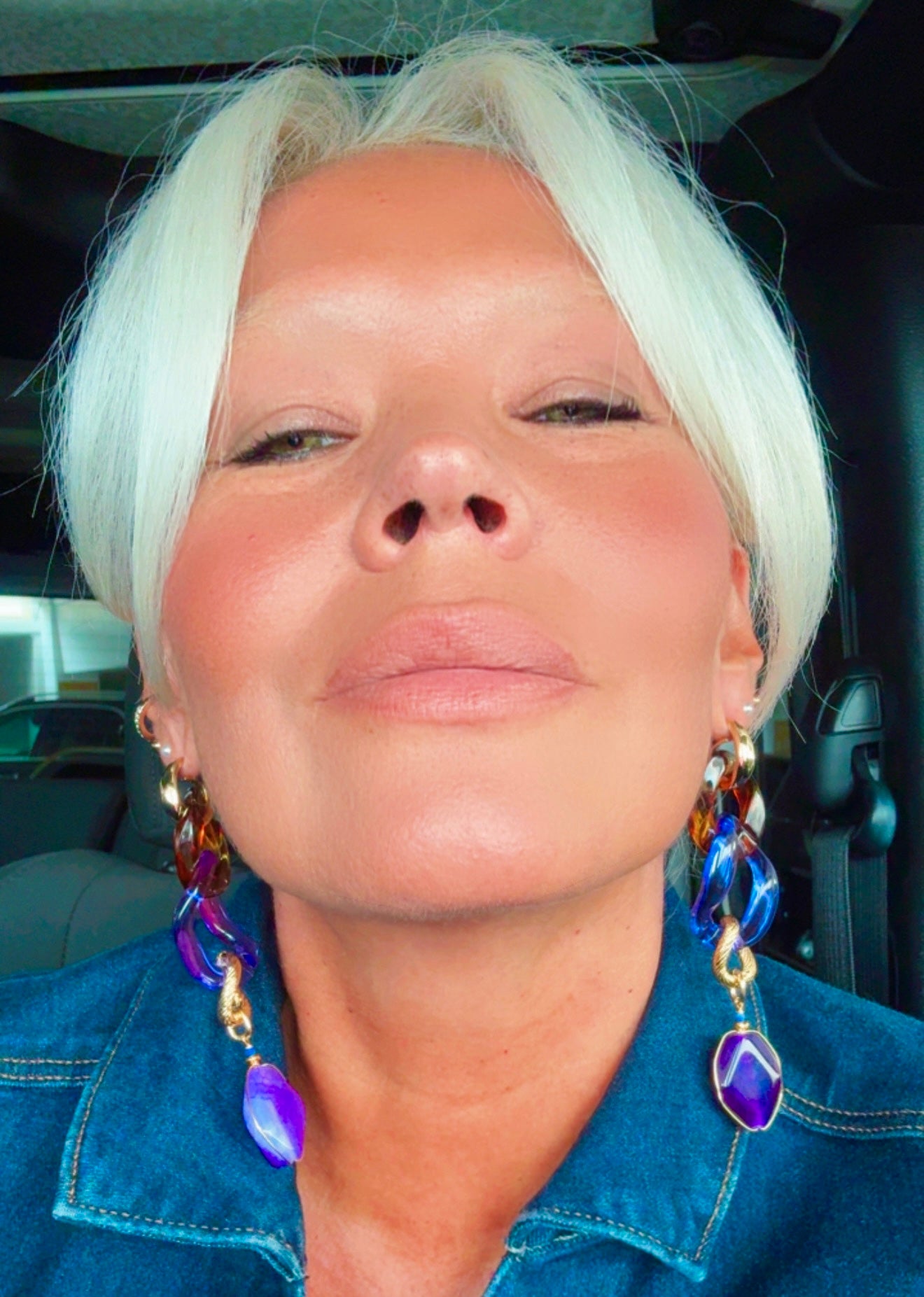 Gold-Plated Agate & Resin Link Earrings