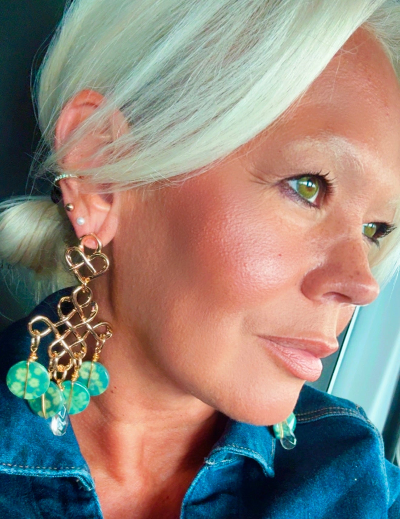 Green Jasper Gold-Plated Chandelier Earrings