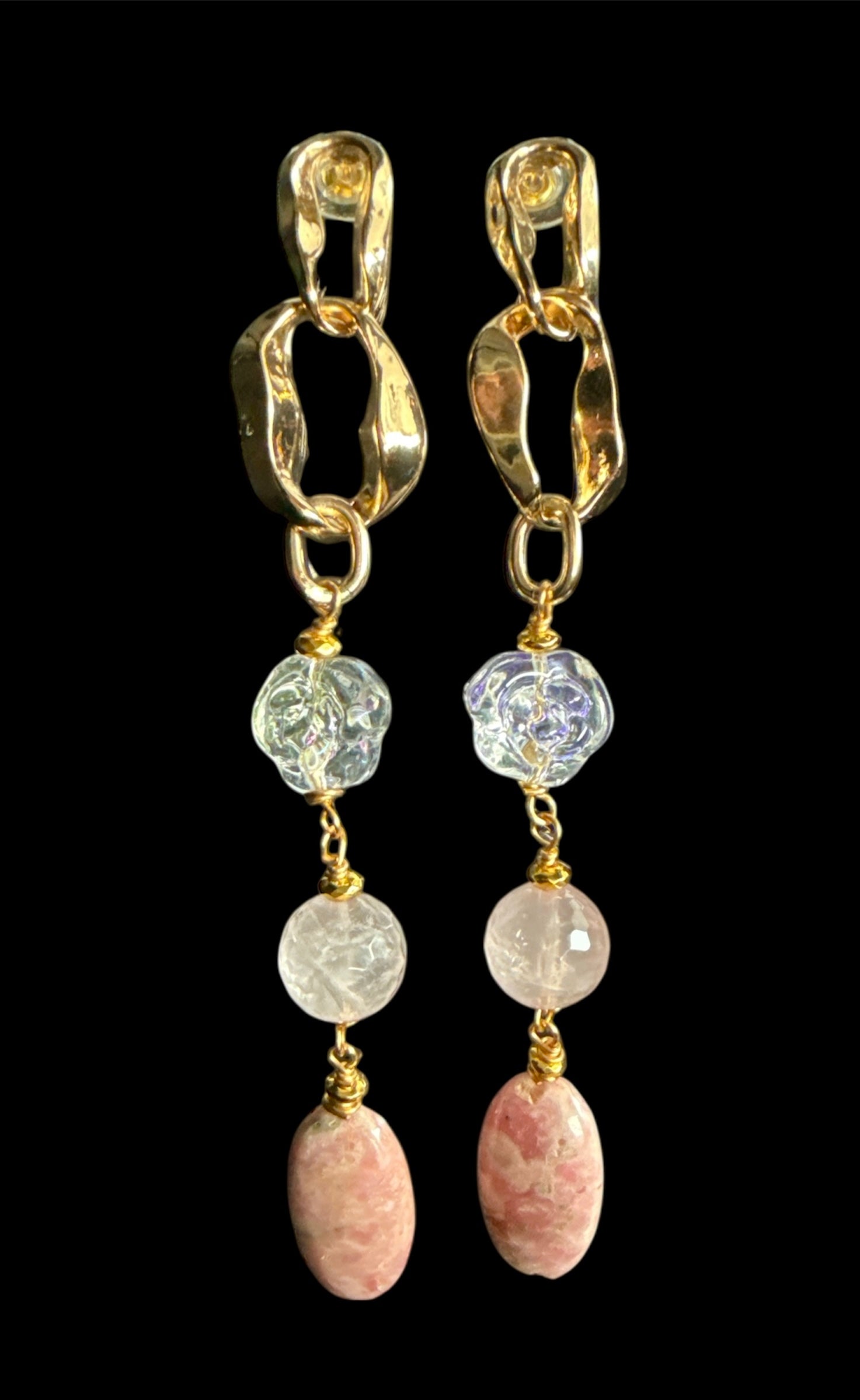 Rhodochrosite Gold-Plated Earrings