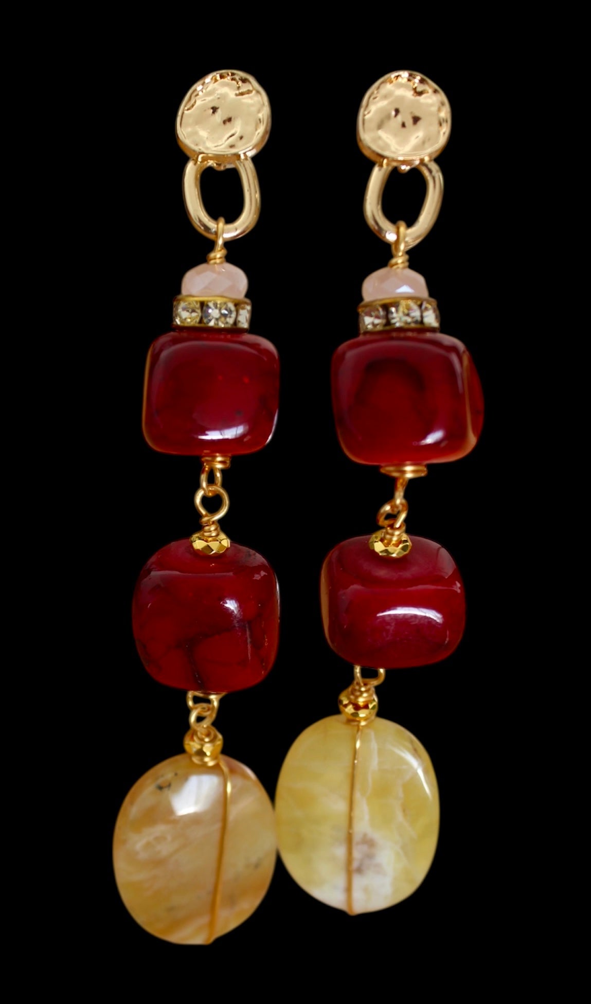 Gold-Plated Earrings with Coral & Calcite