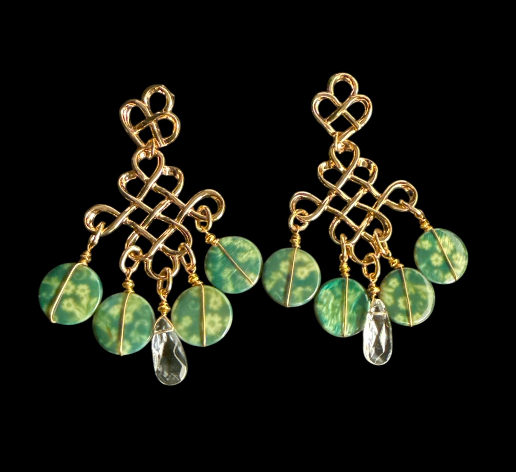 Green Jasper Gold-Plated Chandelier Earrings