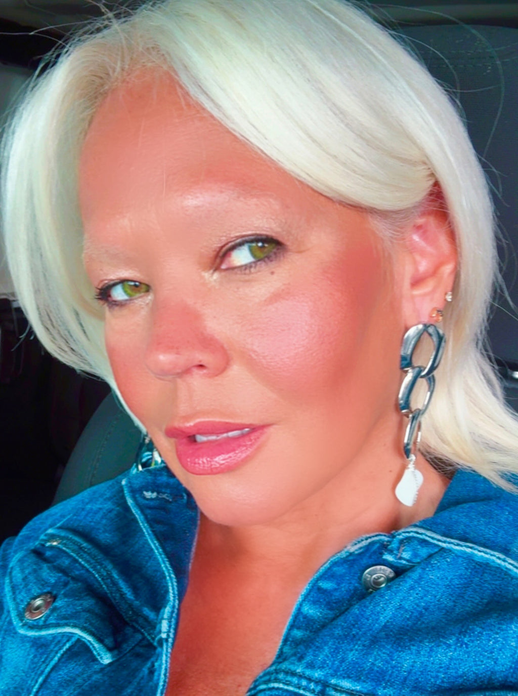 Silver-Plated Chain Statement Earrings with Milk Quartz