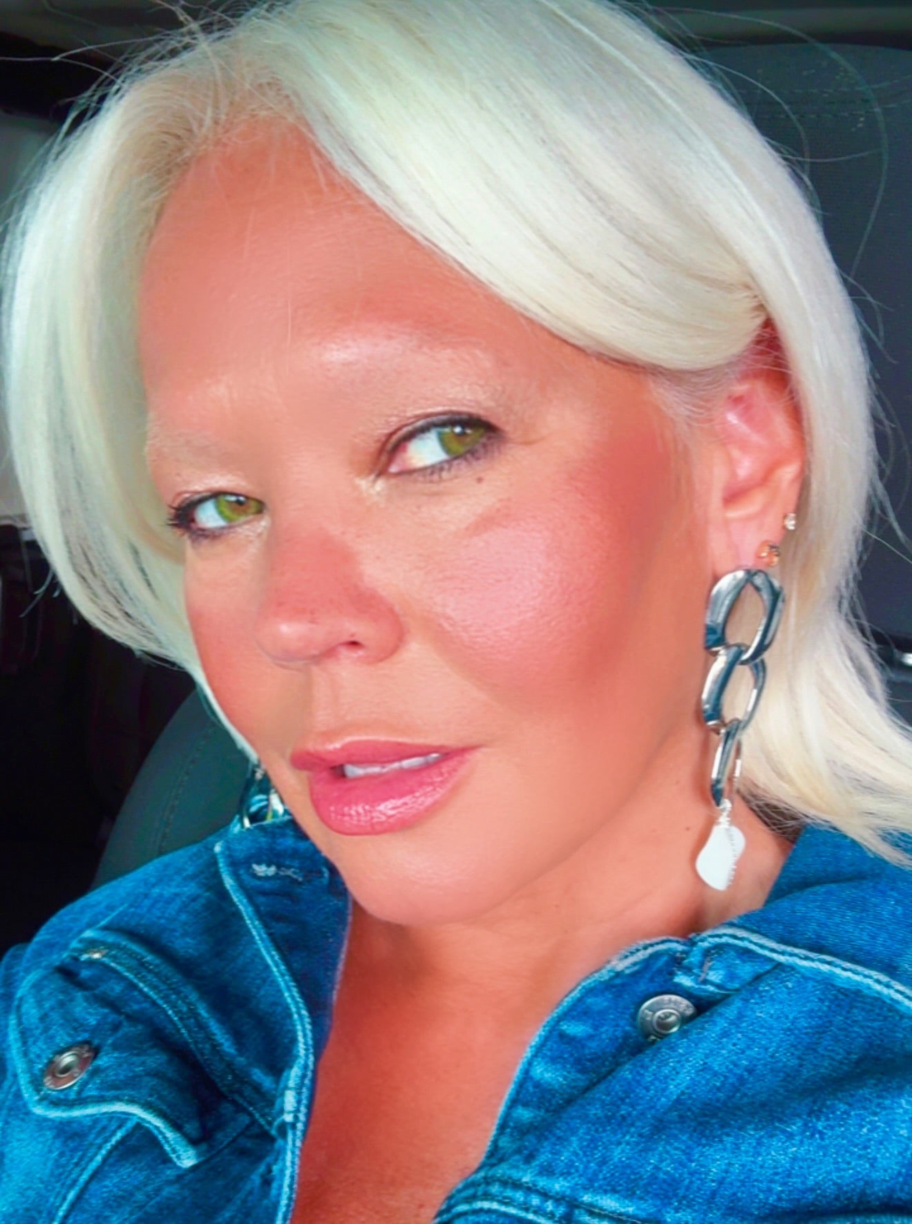 Silver-Plated Chain Statement Earrings with Milk Quartz