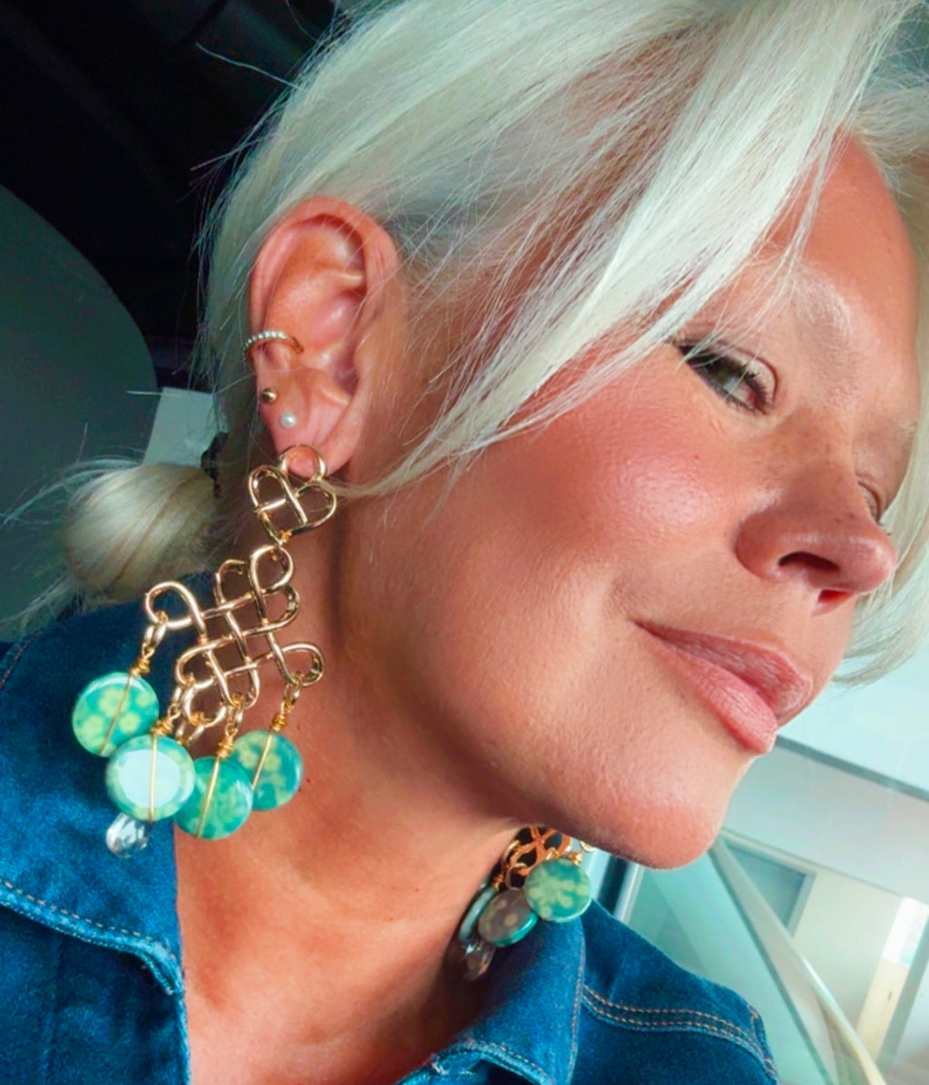 Green Jasper Gold-Plated Chandelier Earrings