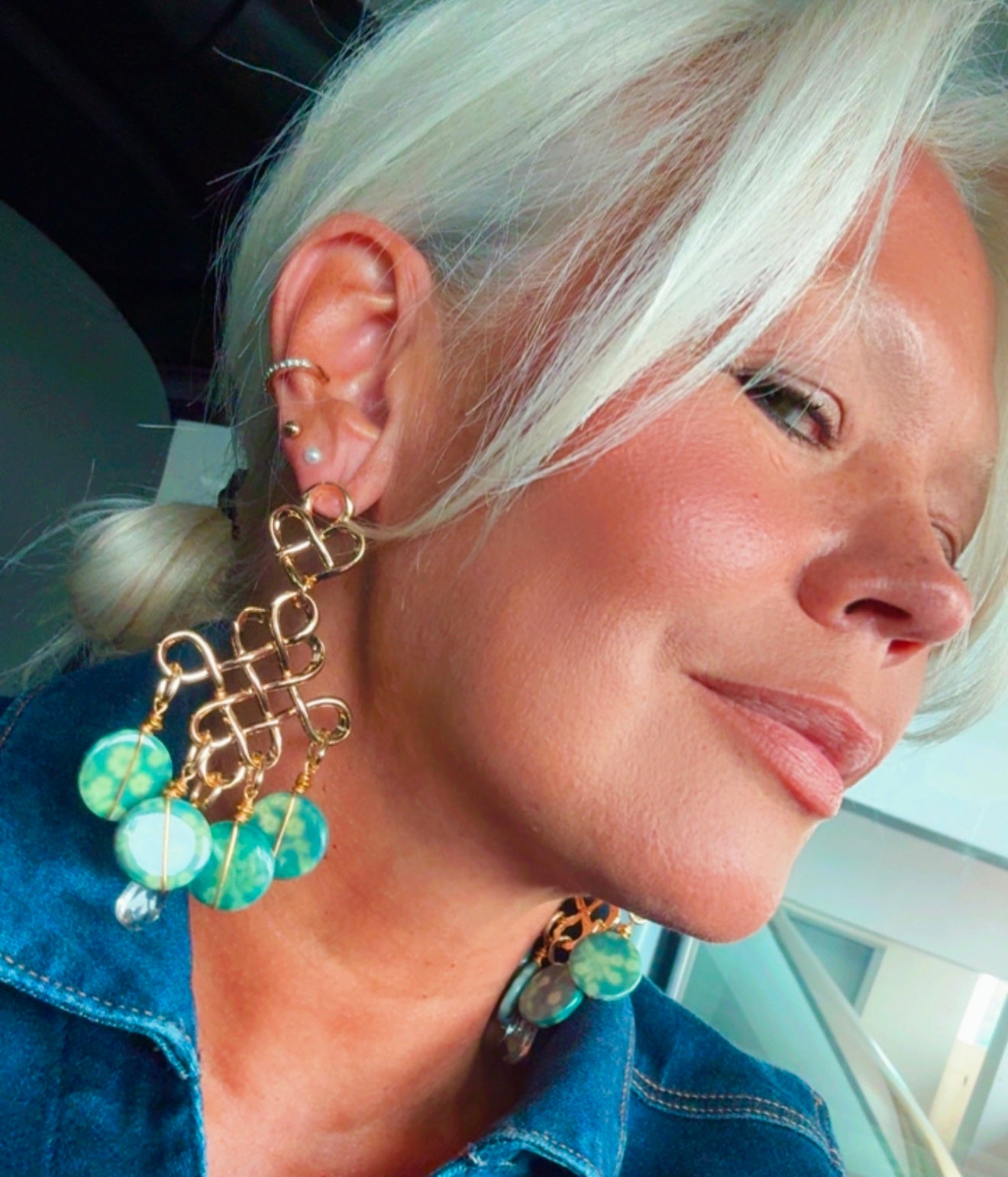 Green Jasper Gold-Plated Chandelier Earrings