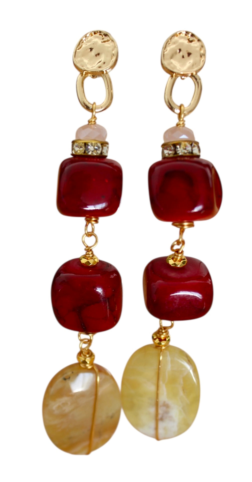 Gold-Plated Earrings with Coral & Calcite
