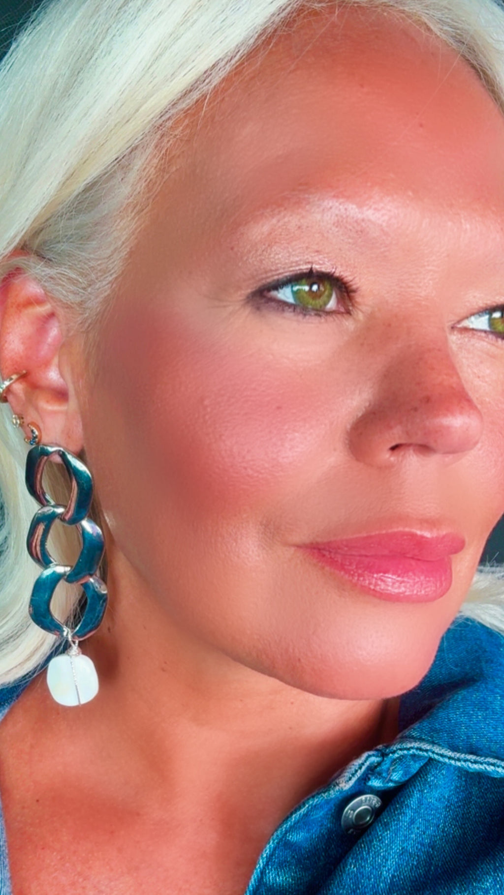 Silver-Plated Chain Statement Earrings with Milk Quartz