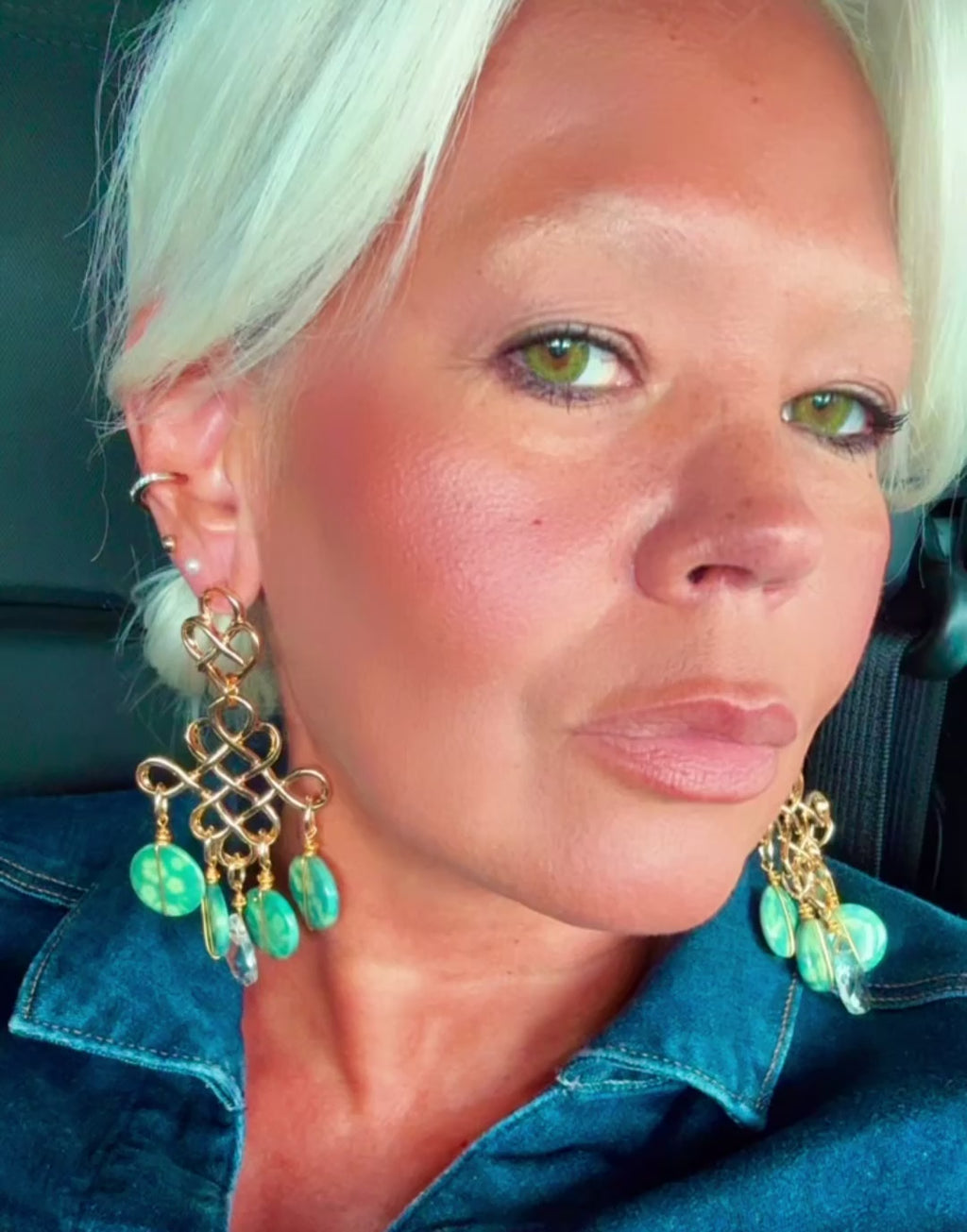 Green Jasper Gold-Plated Chandelier Earrings