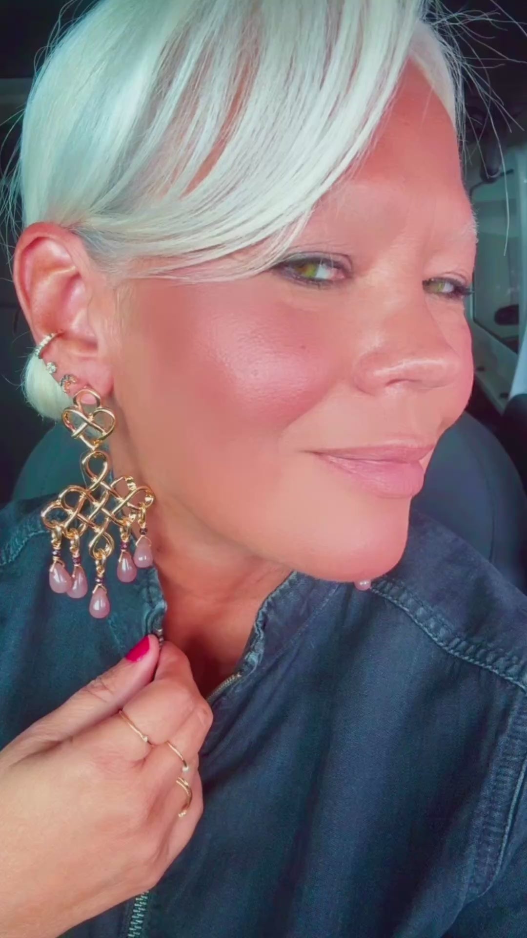 Chandelier Strawberry Quartz Gold-Plated Earrings