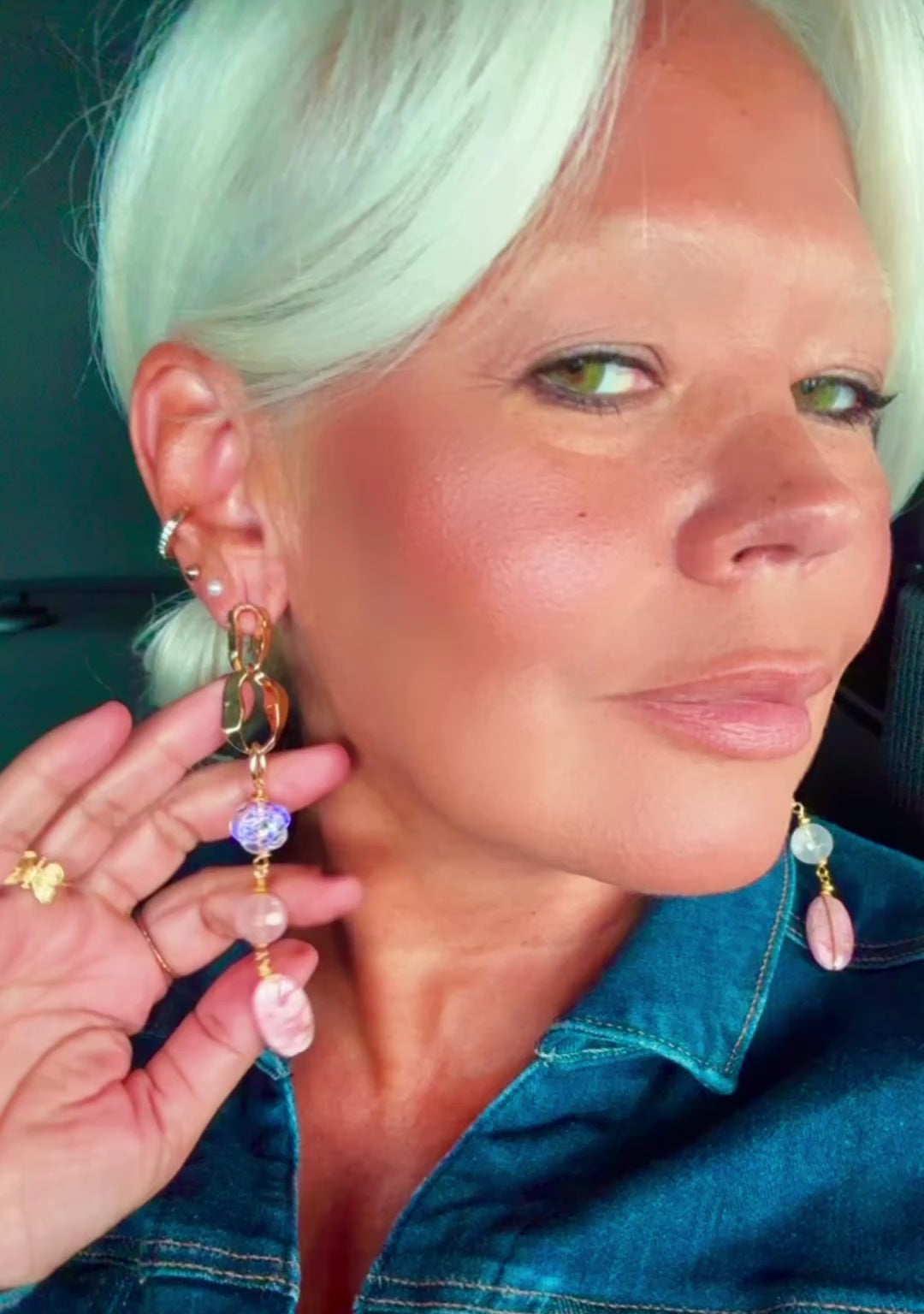 Rhodochrosite Gold-Plated Earrings